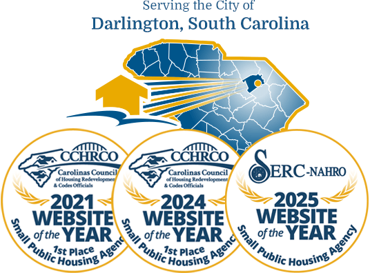 Map showing the location of Darlington within the state of South Carolina with 2024 & 2024 Website of the Year awards
